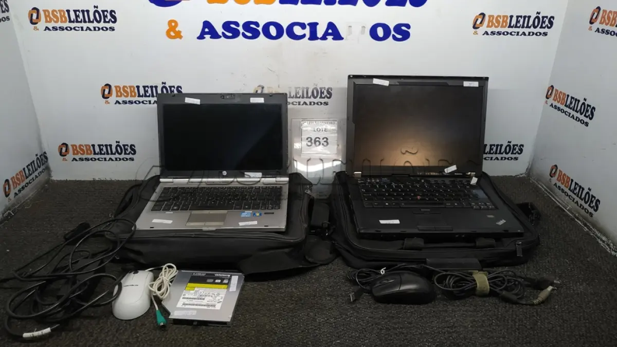 LOTE 363 - 01 NOTEBOOK MARCA HP COM FONTE E PASTA E 01 NOTEBOOK SERIE THINKPAD MARCA LENOVO. (NO ESTADO) ATENÇÃO! FAZER A VISITAÇÃO ANTES DE ARREMATAR, NÃO SABEMOS SE FUNCIONA. LEILÃO NÃO TEM GARANTIA E NEM DEVOLUÇÃO, SUJEITO A POSSÍVEIS AVARIAS VISÍVEIS/OCULTAS E/OU AUSÊNCIA DE COMPONENTES.