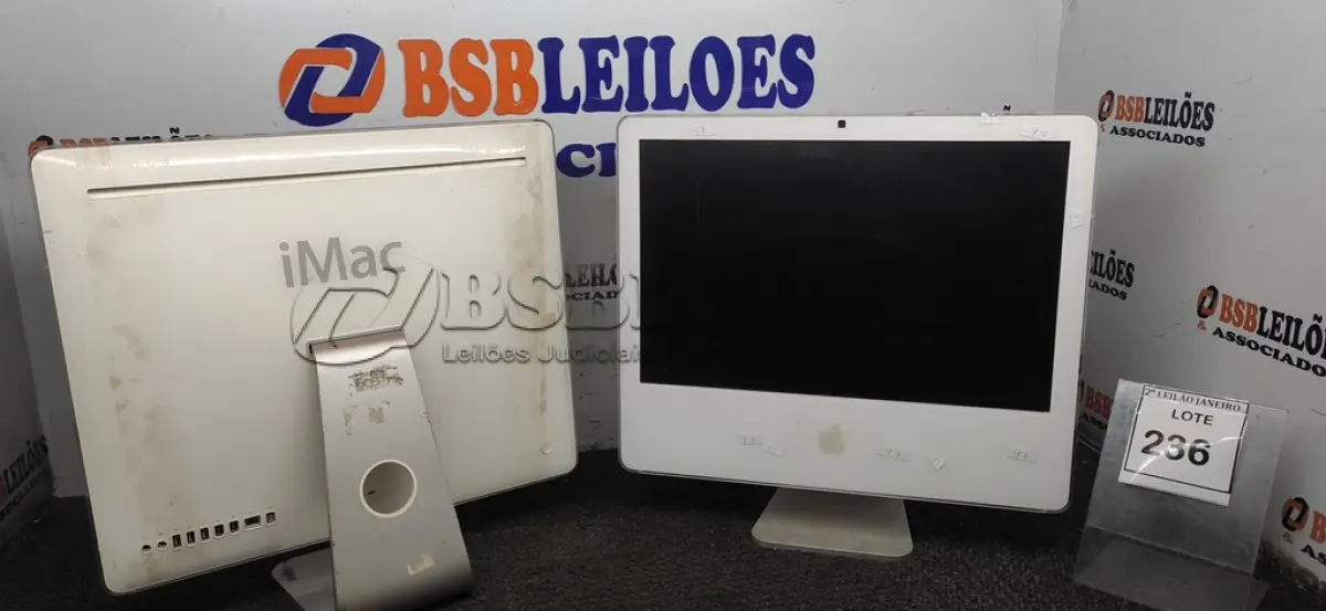 LOTE 236 - 02 IMACS APPLE. (NO ESTADO) ATENÇÃO! FAZER A VISITAÇÃO ANTES DE ARREMATAR, NÃO SABEMOS SE FUNCIONA, LEILÃO NÃO TEM GARANTIA E NEM DEVOLUÇÃO, SUJEITO A POSSÍVEIS AVARIAS VISÍVEIS/OCULTAS E/OU AUSÊNCIA DE COMPONENTES.