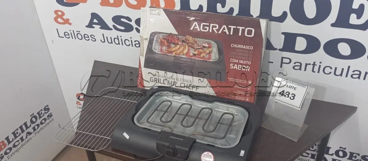 LOTE 433 - 01 CHURRASQUEIRA ELÉTRICA MARCA AGRATTO. (NO ESTADO) ATENÇÃO! FAZER A VISITAÇÃO ANTES DE ARREMATAR, NÃO SABEMOS SE FUNCIONA. LEILÃO NÃO TEM GARANTIA E NEM DEVOLUÇÃO, SUJEITO A POSSÍVEIS AVARIAS VISÍVEIS/OCULTAS E/OU AUSÊNCIA DE COMPONENTES.