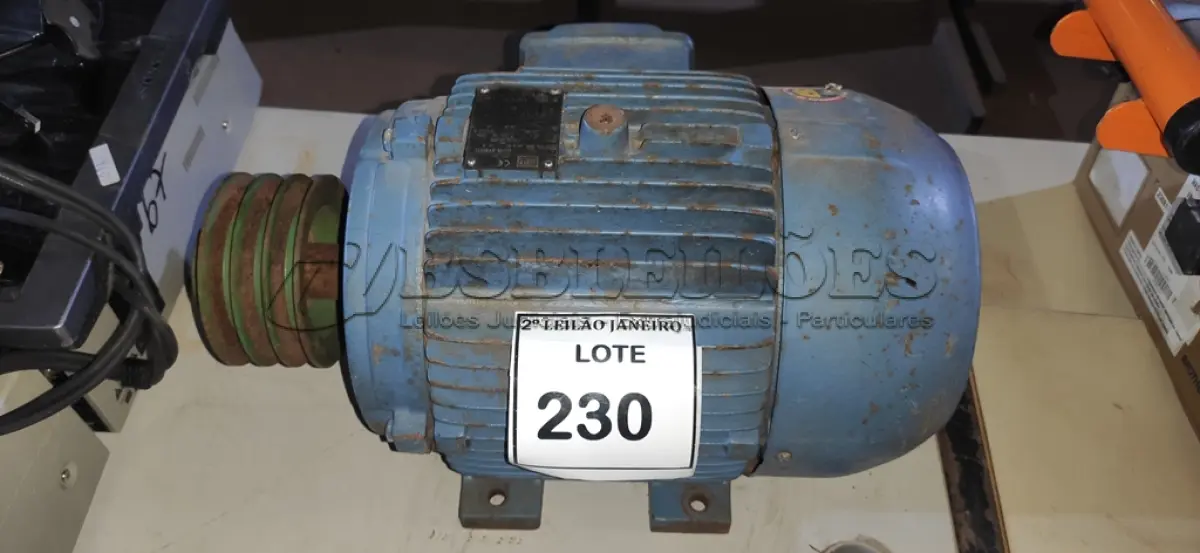 LOTE 230 - 01 MOTOR ELÉTRICO INDUSTRIAL. (NO ESTADO) ATENÇÃO! FAZER A VISITAÇÃO ANTES DE ARREMATAR, NÃO SABEMOS SE FUNCIONA, LEILÃO NÃO TEM GARANTIA E NEM DEVOLUÇÃO, SUJEITO A POSSÍVEIS AVARIAS VISÍVEIS/OCULTAS E/OU AUSÊNCIA DE COMPONENTES.