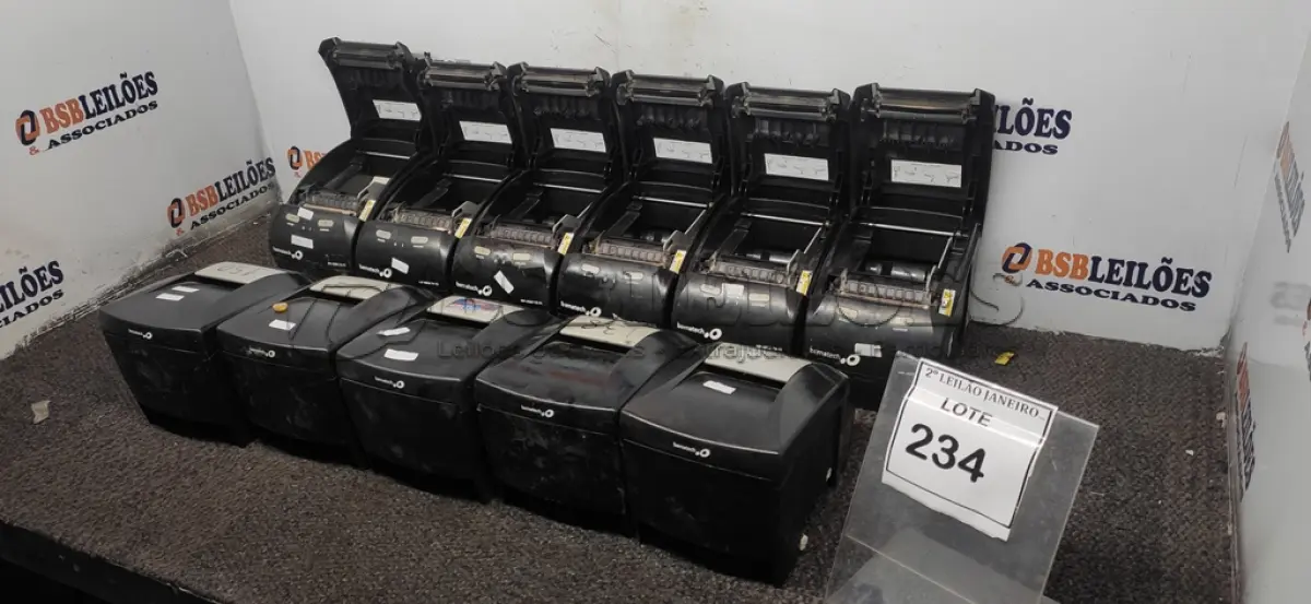 LOTE 234 - 11 IMPRESSORAS DE CUPOM PARA RETIRADA DE PEÇAS MARCA BEMATECH. (NO ESTADO) ATENÇÃO! FAZER A VISITAÇÃO ANTES DE ARREMATAR, NÃO SABEMOS SE FUNCIONA, LEILÃO NÃO TEM GARANTIA E NEM DEVOLUÇÃO, SUJEITO A POSSÍVEIS AVARIAS VISÍVEIS/OCULTAS E/OU AUSÊNCIA DE COMPONENTES.