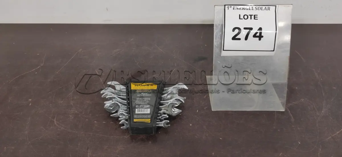 LOTE 274 - 01 JOGO DE CHAVE FIXAS DE AÇO CARBONO 8 PEÇAS 6X7 A 20X22MM MARCA HAMMER. (NO ESTADO) ATENÇÃO! FAZER A VISITAÇÃO ANTES DE ARREMATAR, NÃO SABEMOS SE FUNCIONA, LEILÃO NÃO TEM GARANTIA E NEM DEVOLUÇÃO, SUJEITO A POSSÍVEIS AVARIAS VISÍVEIS/OCULTAS E/OU AUSÊNCIA DE COMPONENTES.