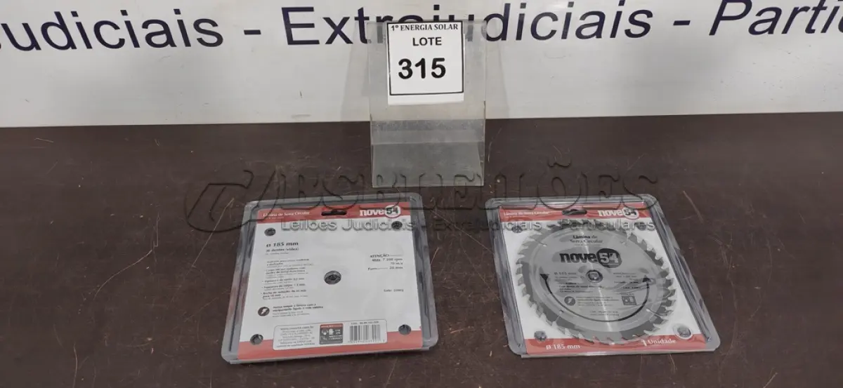 LOTE 315 - 02 LÂMINAS DE SERRA CIRCULAR PARA MADEIRA MARCA NOVE54. (NO ESTADO) ATENÇÃO! FAZER A VISITAÇÃO ANTES DE ARREMATAR, NÃO SABEMOS SE FUNCIONA, LEILÃO NÃO TEM GARANTIA E NEM DEVOLUÇÃO, SUJEITO A POSSÍVEIS AVARIAS VISÍVEIS/OCULTAS E/OU AUSÊNCIA DE COMPONENTES.