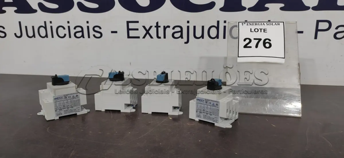 LOTE 276 - 04 INTERRUPTORES SECCIONADOR DC FINCCY TON. (NO ESTADO) ATENÇÃO! FAZER A VISITAÇÃO ANTES DE ARREMATAR, NÃO SABEMOS SE FUNCIONA, LEILÃO NÃO TEM GARANTIA E NEM DEVOLUÇÃO, SUJEITO A POSSÍVEIS AVARIAS VISÍVEIS/OCULTAS E/OU AUSÊNCIA DE COMPONENTES.
