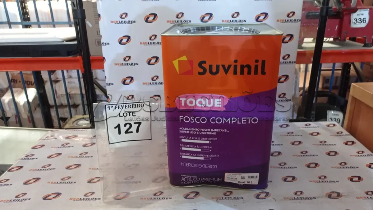LOTE 127 - 01 LATA DE TINTA ACRÍLICA PREMIUM ACABAMENTO FOSCO 16L NA COR A014 CALOPSITA MARCA SUVINIL. (NO ESTADO) ATENÇÃO! FAZER A VISITAÇÃO ANTES DE ARREMATAR, NÃO SABEMOS SE FUNCIONA, LEILÃO NÃO TEM GARANTIA E NEM DEVOLUÇÃO, SUJEITO A POSSÍVEIS AVARIAS VISÍVEIS/OCULTAS E/OU AUSÊNCIA DE COMPONENTES.