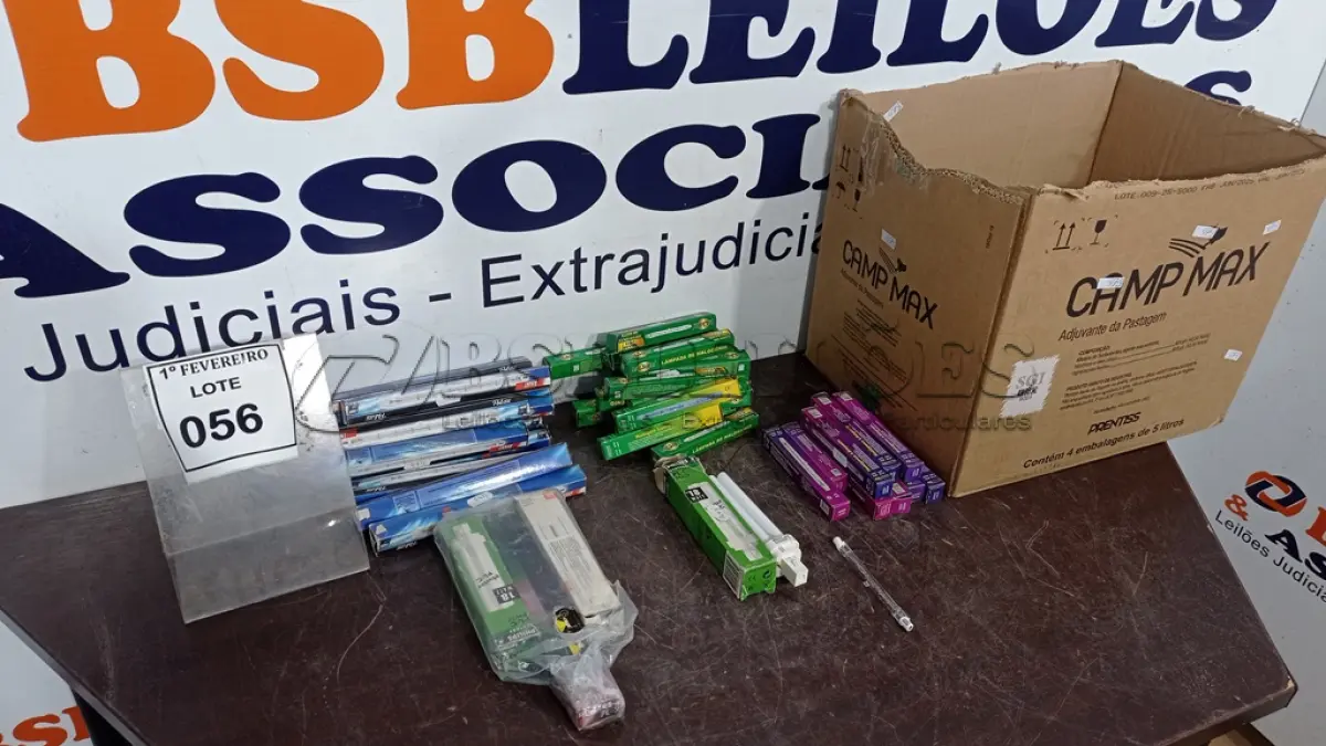 LOTE 056 - 01 LOTE COM GRANDE QUANTIDADE DE LÂMPADAS PL DE MARCAS E MODELOS DIVERSOS. (NO ESTADO) ATENÇÃO! FAZER A VISITAÇÃO ANTES DE ARREMATAR, NÃO SABEMOS SE FUNCIONA, LEILÃO NÃO TEM GARANTIA E NEM DEVOLUÇÃO, SUJEITO A POSSÍVEIS AVARIAS VISÍVEIS/OCULTAS E/OU AUSÊNCIA DE COMPONENTES.