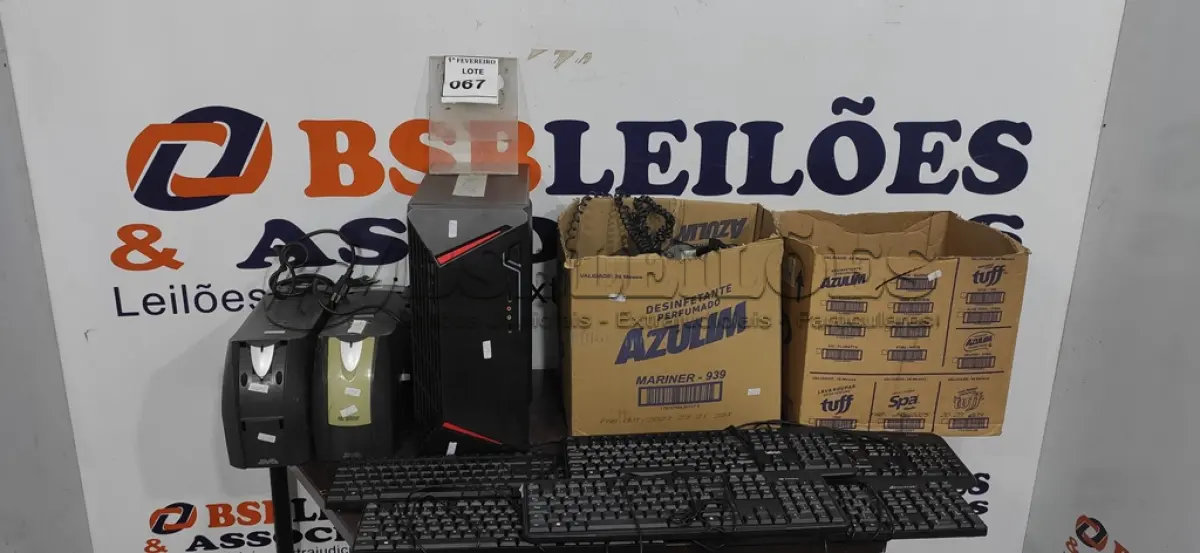 LOTE 067 - 01 GABINETE, 02 NOBREAKS SMS, 06 TECLADOS DE PC E VÁRIOS TELEFONES FIXOS. (NO ESTADO) ATENÇÃO! FAZER A VISITAÇÃO ANTES DE ARREMATAR, NÃO SABEMOS SE FUNCIONA, LEILÃO NÃO TEM GARANTIA E NEM DEVOLUÇÃO, SUJEITO A POSSÍVEIS AVARIAS VISÍVEIS/OCULTAS E/OU AUSÊNCIA DE COMPONENTES.