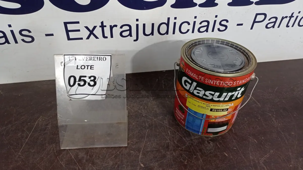 LOTE 053 - 01 BALDE DE ESMALTE SINTÉTICO 3,6L NA COR BRILHANTE AZUL REAL MARCA GLASURIT. (NO ESTADO) ATENÇÃO! FAZER A VISITAÇÃO ANTES DE ARREMATAR, NÃO SABEMOS SE FUNCIONA, LEILÃO NÃO TEM GARANTIA E NEM DEVOLUÇÃO, SUJEITO A POSSÍVEIS AVARIAS VISÍVEIS/OCULTAS E/OU AUSÊNCIA DE COMPONENTES.