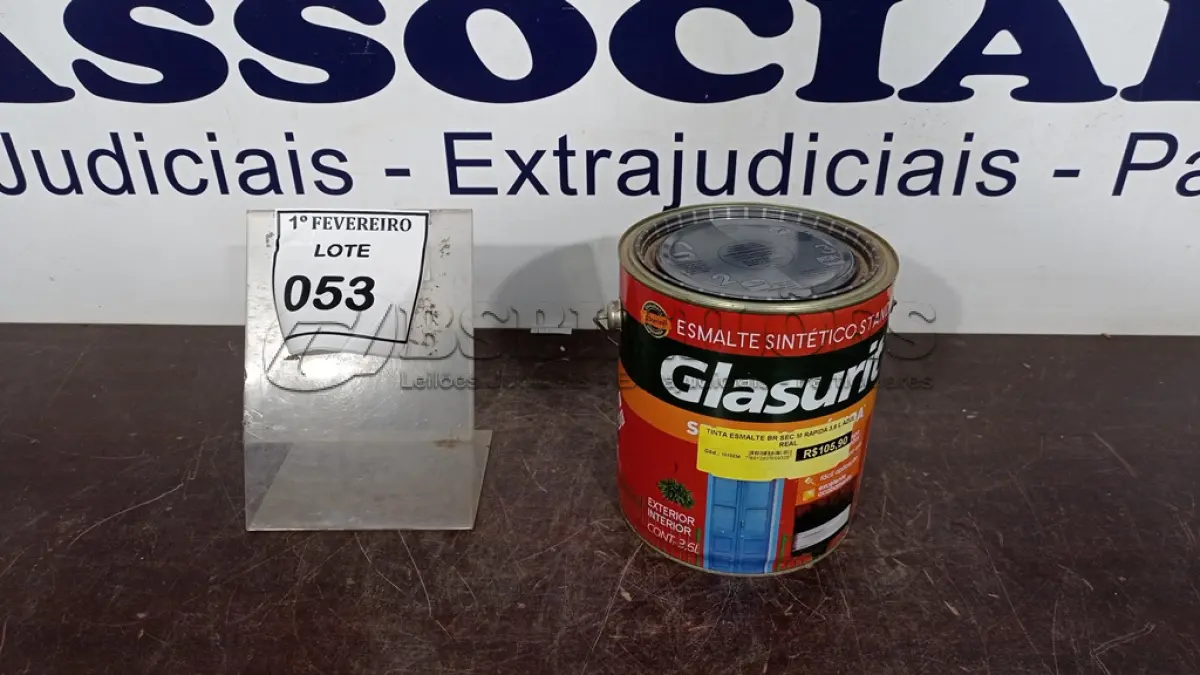 LOTE 053 - 01 BALDE DE ESMALTE SINTÉTICO 3,6L NA COR BRILHANTE AZUL REAL MARCA GLASURIT. (NO ESTADO) ATENÇÃO! FAZER A VISITAÇÃO ANTES DE ARREMATAR, NÃO SABEMOS SE FUNCIONA, LEILÃO NÃO TEM GARANTIA E NEM DEVOLUÇÃO, SUJEITO A POSSÍVEIS AVARIAS VISÍVEIS/OCULTAS E/OU AUSÊNCIA DE COMPONENTES.