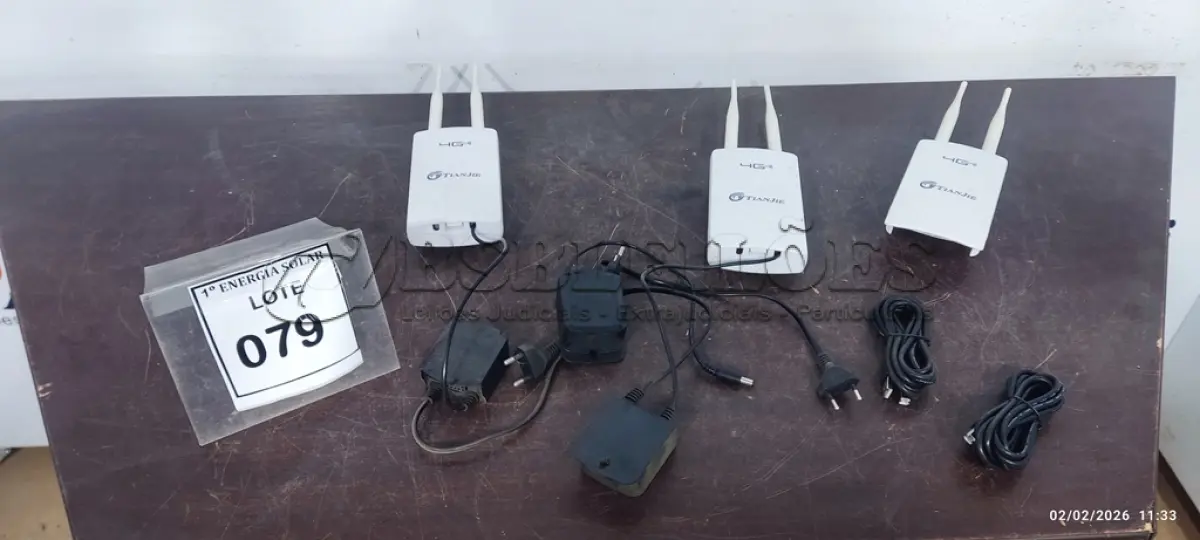 LOTE 079 - 03 ROTEADORES TIANJIE 4G. (NO ESTADO) ATENÇÃO! FAZER A VISITAÇÃO ANTES DE ARREMATAR, NÃO SABEMOS SE FUNCIONA, LEILÃO NÃO TEM GARANTIA E NEM DEVOLUÇÃO, SUJEITO A POSSÍVEIS AVARIAS VISÍVEIS/OCULTAS E/OU AUSÊNCIA DE COMPONENTES.