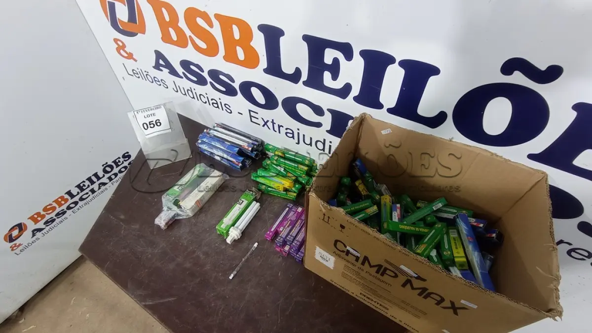 LOTE 056 - 01 LOTE COM GRANDE QUANTIDADE DE LÂMPADAS PL DE MARCAS E MODELOS DIVERSOS. (NO ESTADO) ATENÇÃO! FAZER A VISITAÇÃO ANTES DE ARREMATAR, NÃO SABEMOS SE FUNCIONA, LEILÃO NÃO TEM GARANTIA E NEM DEVOLUÇÃO, SUJEITO A POSSÍVEIS AVARIAS VISÍVEIS/OCULTAS E/OU AUSÊNCIA DE COMPONENTES.