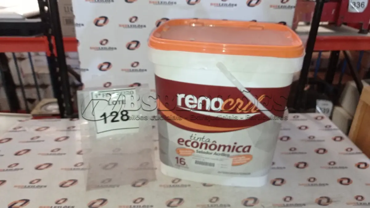 LOTE 128 - 01 BALDE DE TINTA ECONÔMICA 16L INTERIOR/EXTERIOR NA COR BRANCO NEVE MARCA RENOCRIL. (NO ESTADO) ATENÇÃO! FAZER A VISITAÇÃO ANTES DE ARREMATAR, NÃO SABEMOS SE FUNCIONA, LEILÃO NÃO TEM GARANTIA E NEM DEVOLUÇÃO, SUJEITO A POSSÍVEIS AVARIAS VISÍVEIS/OCULTAS E/OU AUSÊNCIA DE COMPONENTES.