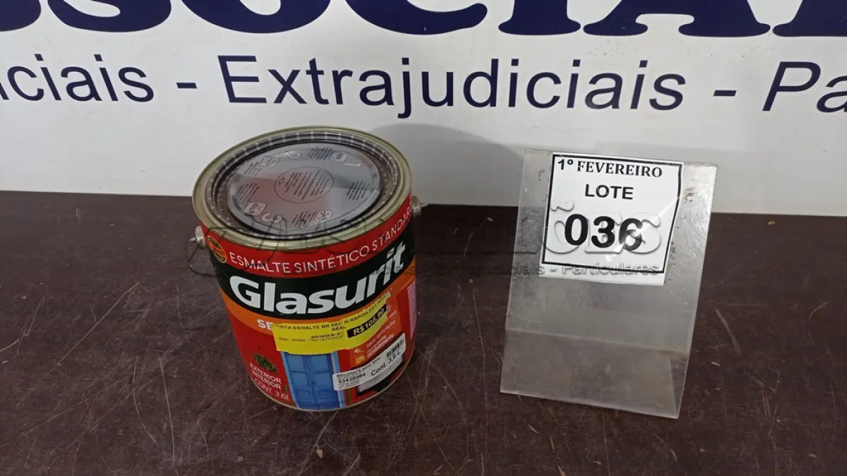 LOTE 036 - 01 BALDE DE ESMALTE SINTÉTICO 3,6L NA COR BRILHANTE AZUL REAL MARCA GLASURIT. (NO ESTADO) ATENÇÃO! FAZER A VISITAÇÃO ANTES DE ARREMATAR, NÃO SABEMOS SE FUNCIONA, LEILÃO NÃO TEM GARANTIA E NEM DEVOLUÇÃO, SUJEITO A POSSÍVEIS AVARIAS VISÍVEIS/OCULTAS E/OU AUSÊNCIA DE COMPONENTES.