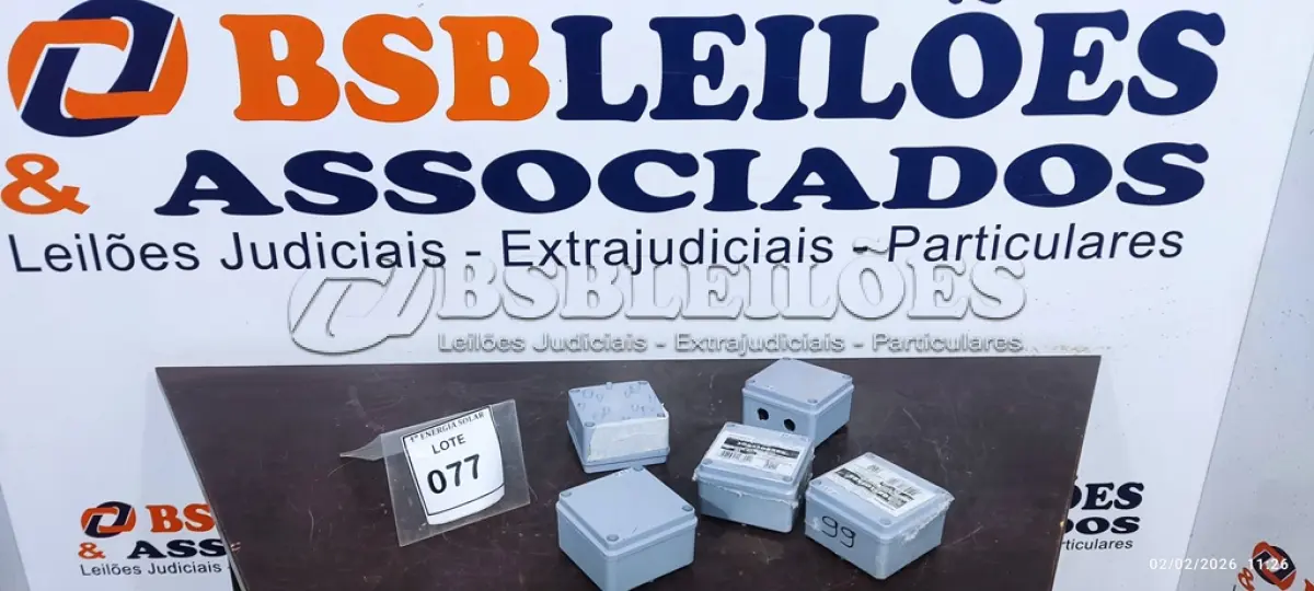 LOTE 077 - 05 CAIXAS DE PASSAGEM 102X102X55. (NO ESTADO) ATENÇÃO! FAZER A VISITAÇÃO ANTES DE ARREMATAR, NÃO SABEMOS SE FUNCIONA, LEILÃO NÃO TEM GARANTIA E NEM DEVOLUÇÃO, SUJEITO A POSSÍVEIS AVARIAS VISÍVEIS/OCULTAS E/OU AUSÊNCIA DE COMPONENTES.