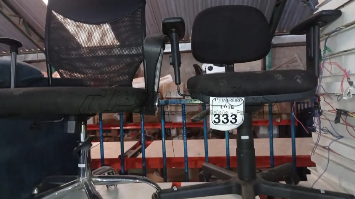 LOTE 333 - 02 CADEIRAS DE ESCRITÓRIO GIRATÓRIAS NA COR PRETA. (NO ESTADO) ATENÇÃO! FAZER A VISITAÇÃO ANTES DE ARREMATAR, NÃO SABEMOS SE FUNCIONA, LEILÃO NÃO TEM GARANTIA E NEM DEVOLUÇÃO, SUJEITO A POSSÍVEIS AVARIAS VISÍVEIS/OCULTAS E/OU AUSÊNCIA DE COMPONENTES.