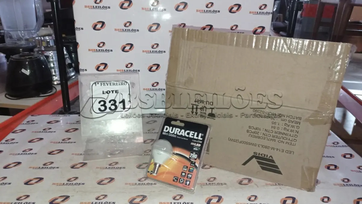 LOTE 331 - 01 LOTE COM 20 LÂMPADAS LED MINI GLOBO 25W FOSCO LUZ BRANCA MARCA DURACELL. (NO ESTADO) ATENÇÃO! FAZER A VISITAÇÃO ANTES DE ARREMATAR, NÃO SABEMOS SE FUNCIONA, LEILÃO NÃO TEM GARANTIA E NEM DEVOLUÇÃO, SUJEITO A POSSÍVEIS AVARIAS VISÍVEIS/OCULTAS E/OU AUSÊNCIA DE COMPONENTES.