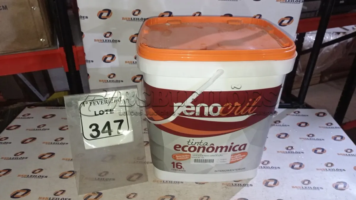 LOTE 347 - 01 BALDE DE TINTA ECONÔMICA 16L INTERIOR/EXTERIOR NA COR BRANCO NEVE MARCA RENOCRIL. (NO ESTADO) ATENÇÃO! FAZER A VISITAÇÃO ANTES DE ARREMATAR, NÃO SABEMOS SE FUNCIONA, LEILÃO NÃO TEM GARANTIA E NEM DEVOLUÇÃO, SUJEITO A POSSÍVEIS AVARIAS VISÍVEIS/OCULTAS E/OU AUSÊNCIA DE COMPONENTES.