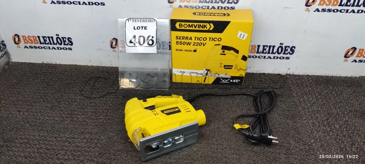 LOTE 406 - 01 SERRA TICO TICO 550W 220 (PRODUTO NOVO). (NO ESTADO) ATENÇÃO! FAZER A VISITAÇÃO ANTES DE ARREMATAR, NÃO SABEMOS SE FUNCIONA, LEILÃO NÃO TEM GARANTIA E NEM DEVOLUÇÃO, SUJEITO A POSSÍVEIS AVARIAS VISÍVEIS/OCULTAS E/OU AUSÊNCIA DE COMPONENTES.