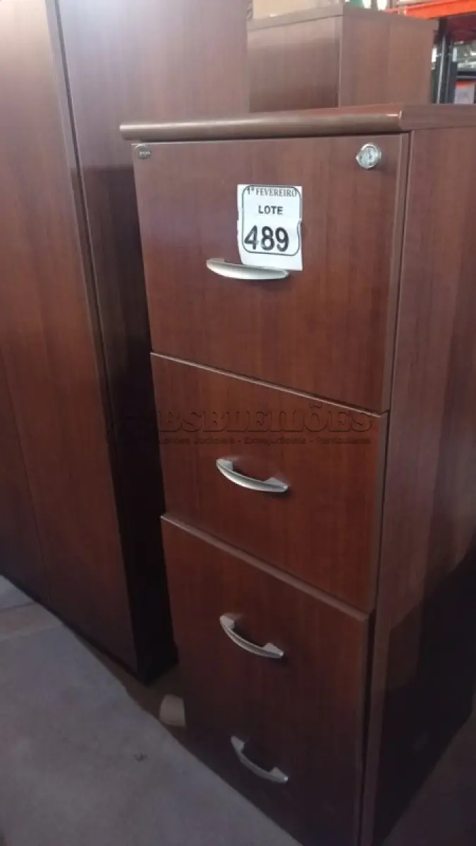 LOTE 489 - 01 ARQUIVO EM MADEIRA. (NO ESTADO) ATENÇÃO! FAZER A VISITAÇÃO ANTES DE ARREMATAR, NÃO SABEMOS SE FUNCIONA, LEILÃO NÃO TEM GARANTIA E NEM DEVOLUÇÃO, SUJEITO A POSSÍVEIS AVARIAS VISÍVEIS/OCULTAS E/OU AUSÊNCIA DE COMPONENTES.