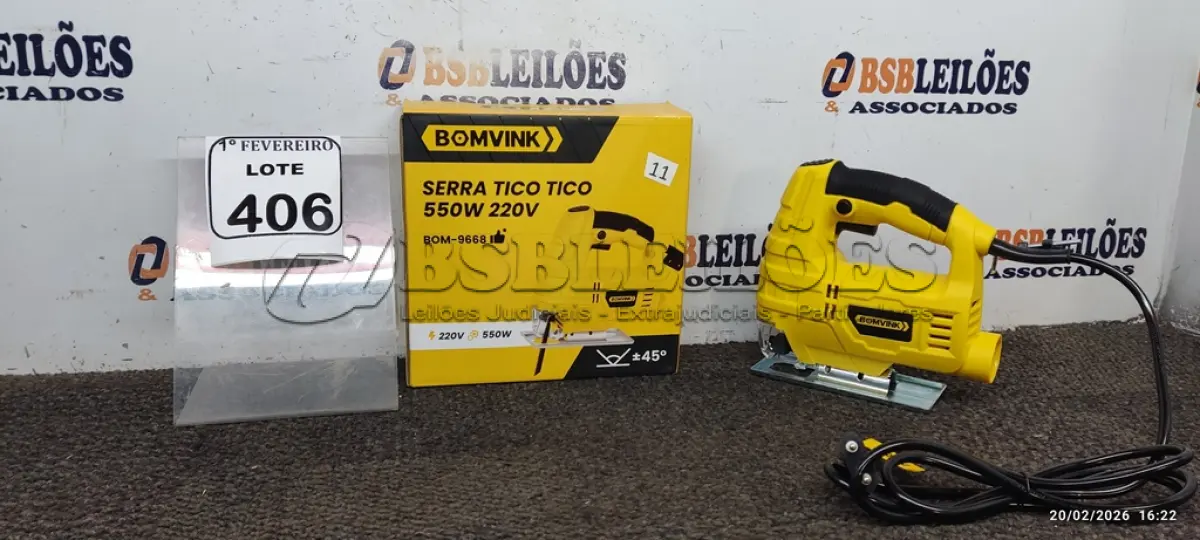 LOTE 406 - 01 SERRA TICO TICO 550W 220 (PRODUTO NOVO). (NO ESTADO) ATENÇÃO! FAZER A VISITAÇÃO ANTES DE ARREMATAR, NÃO SABEMOS SE FUNCIONA, LEILÃO NÃO TEM GARANTIA E NEM DEVOLUÇÃO, SUJEITO A POSSÍVEIS AVARIAS VISÍVEIS/OCULTAS E/OU AUSÊNCIA DE COMPONENTES.