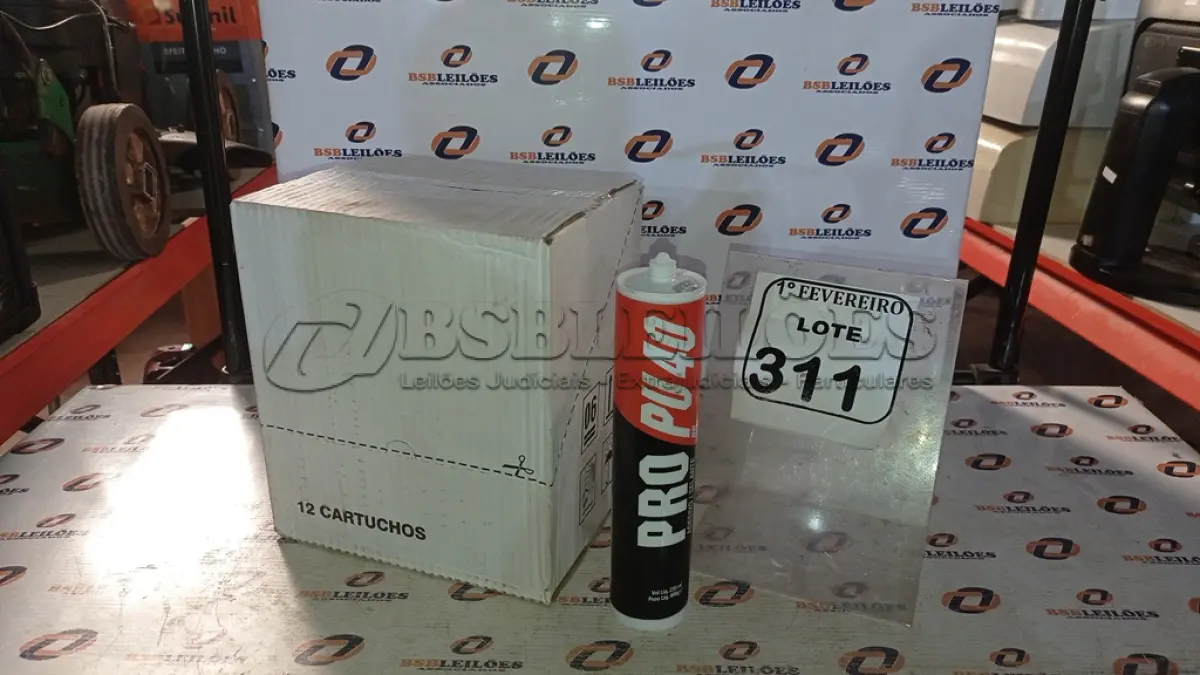 LOTE 311 - 01 CAIXA COM 12 PU 40 ADESIVOS/SELANTE DE 230ML MARCA PRO. (NO ESTADO) ATENÇÃO! FAZER A VISITAÇÃO ANTES DE ARREMATAR, NÃO SABEMOS SE FUNCIONA, LEILÃO NÃO TEM GARANTIA E NEM DEVOLUÇÃO, SUJEITO A POSSÍVEIS AVARIAS VISÍVEIS/OCULTAS E/OU AUSÊNCIA DE COMPONENTES.