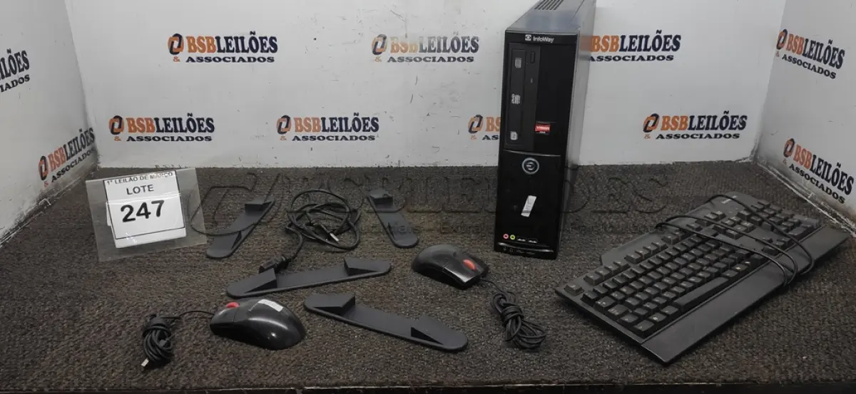 LOTE 247 - 01 CPU INFORWAY 4GB HD 500, 01 MOUSE, 01 TECLADO, 01BASE DE CPU, 01 CABO DE FORÇA. (NO ESTADO) ATENÇÃO! FAZER A VISITAÇÃO ANTES DE ARREMATAR, NÃO SABEMOS SE FUNCIONA. LEILÃO NÃO TEM GARANTIA E NEM DEVOLUÇÃO, SUJEITO A POSSÍVEIS AVARIAS VISÍVEIS/OCULTAS E/OU AUSÊNCIA DE COMPONENTES.