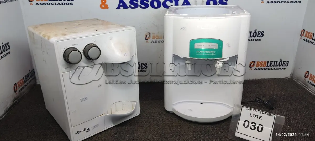 LOTE 030 - 01 PURIFICADOR DE ÁGUA MARCA SOFT E 01 PURIFICADOR DE ÁGUA PARA GALÃO MARCA LATINA. (NO ESTADO) ATENÇÃO! FAZER A VISITAÇÃO ANTES DE ARREMATAR, NÃO SABEMOS SE FUNCIONA, LEILÃO NÃO TEM GARANTIA E NEM DEVOLUÇÃO, SUJEITO A POSSÍVEIS AVARIAS VISÍVEIS/OCULTAS E/OU AUSÊNCIA DE COMPONENTES.