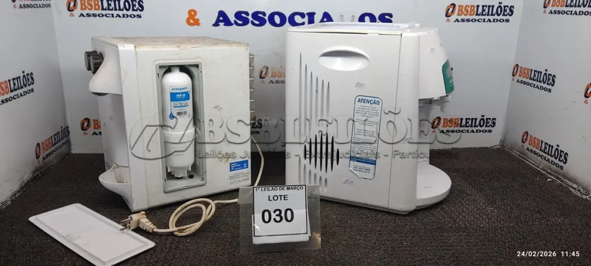 LOTE 030 - 01 PURIFICADOR DE ÁGUA MARCA SOFT E 01 PURIFICADOR DE ÁGUA PARA GALÃO MARCA LATINA. (NO ESTADO) ATENÇÃO! FAZER A VISITAÇÃO ANTES DE ARREMATAR, NÃO SABEMOS SE FUNCIONA, LEILÃO NÃO TEM GARANTIA E NEM DEVOLUÇÃO, SUJEITO A POSSÍVEIS AVARIAS VISÍVEIS/OCULTAS E/OU AUSÊNCIA DE COMPONENTES.