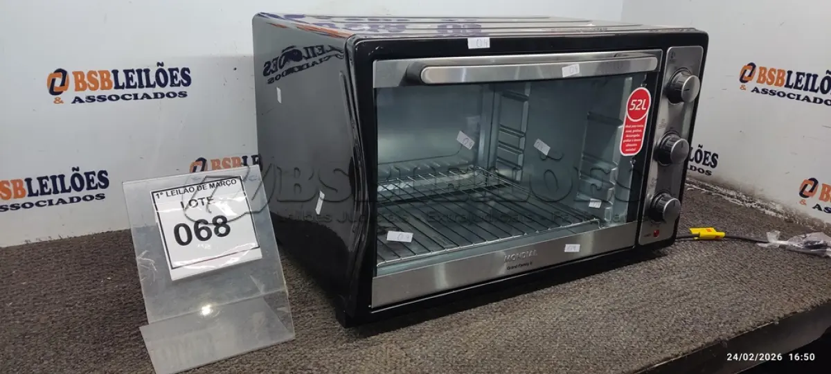 LOTE 068 - 01 FORNO ELÉTRICO MODELO GRAND FAMILI II 52L MARCA 220V MONDIAL COM AVARIA. (NO ESTADO) ATENÇÃO! FAZER A VISITAÇÃO ANTES DE ARREMATAR, NÃO SABEMOS SE FUNCIONA, LEILÃO NÃO TEM GARANTIA E NEM DEVOLUÇÃO, SUJEITO A POSSÍVEIS AVARIAS VISÍVEIS/OCULTAS E/OU AUSÊNCIA DE COMPONENTES.