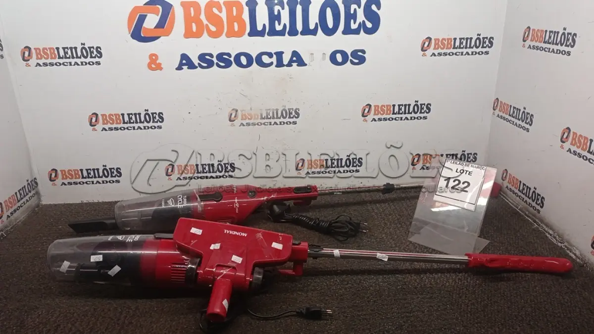 LOTE 122 - 02 ASPIRADORES DE PÓ 220V MARCA MONDIAL. (NO ESTADO) ATENÇÃO! FAZER A VISITAÇÃO ANTES DE ARREMATAR, NÃO SABEMOS SE FUNCIONA, LEILÃO NÃO TEM GARANTIA E NEM DEVOLUÇÃO, SUJEITO A POSSÍVEIS AVARIAS VISÍVEIS/OCULTAS E/OU AUSÊNCIA DE COMPONENTES.