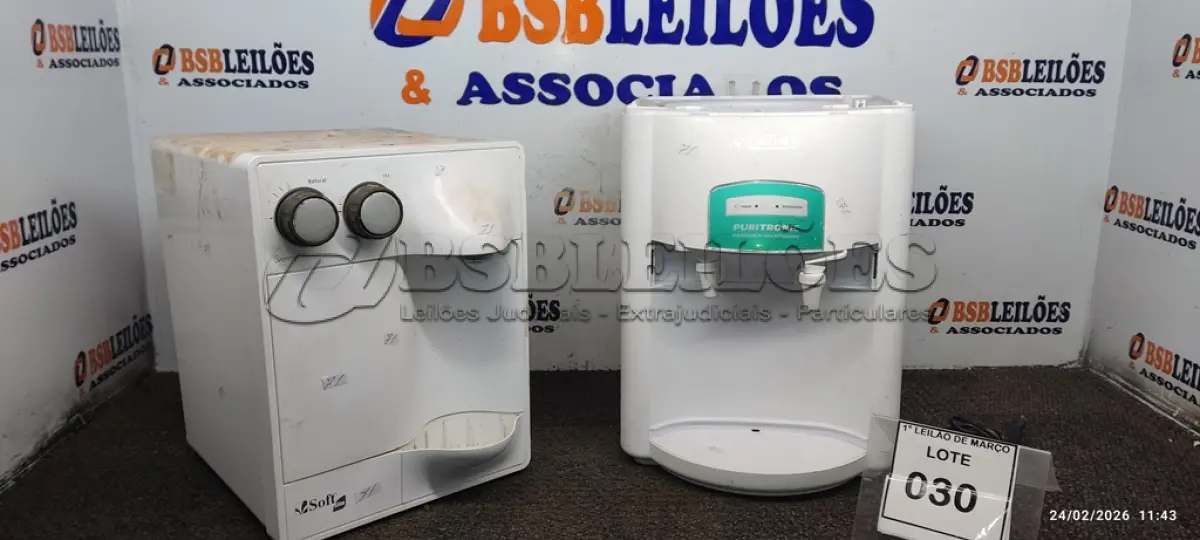 LOTE 030 - 01 PURIFICADOR DE ÁGUA MARCA SOFT E 01 PURIFICADOR DE ÁGUA PARA GALÃO MARCA LATINA. (NO ESTADO) ATENÇÃO! FAZER A VISITAÇÃO ANTES DE ARREMATAR, NÃO SABEMOS SE FUNCIONA, LEILÃO NÃO TEM GARANTIA E NEM DEVOLUÇÃO, SUJEITO A POSSÍVEIS AVARIAS VISÍVEIS/OCULTAS E/OU AUSÊNCIA DE COMPONENTES.