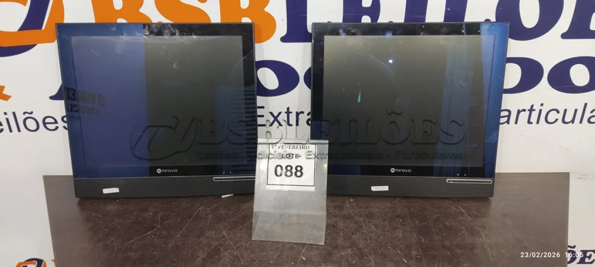 LOTE 088 - 02 MONITORES MARCA NEOVO. (NO ESTADO) ATENÇÃO! FAZER A VISITAÇÃO ANTES DE ARREMATAR, NÃO SABEMOS SE FUNCIONA, LEILÃO NÃO TEM GARANTIA E NEM DEVOLUÇÃO, SUJEITO A POSSÍVEIS AVARIAS VISÍVEIS/OCULTAS E/OU AUSÊNCIA DE COMPONENTES.