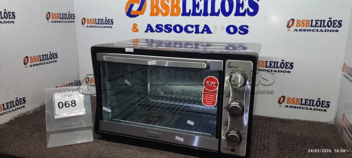 LOTE 068 - 01 FORNO ELÉTRICO MODELO GRAND FAMILI II 52L MARCA 220V MONDIAL COM AVARIA. (NO ESTADO) ATENÇÃO! FAZER A VISITAÇÃO ANTES DE ARREMATAR, NÃO SABEMOS SE FUNCIONA, LEILÃO NÃO TEM GARANTIA E NEM DEVOLUÇÃO, SUJEITO A POSSÍVEIS AVARIAS VISÍVEIS/OCULTAS E/OU AUSÊNCIA DE COMPONENTES.