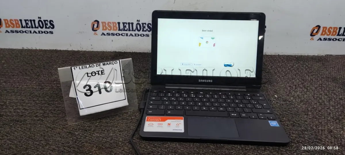 LOTE 310 - 01 NOTEBOOK 2GB DE MEMÓRIA, 16GB E.MMC TELA 11.6’’ LINHA CONNECT MARCA SAMSUNG COM FONTE. (NO ESTADO) ATENÇÃO! FAZER A VISITAÇÃO ANTES DE ARREMATAR, NÃO SABEMOS SE FUNCIONA, LEILÃO NÃO TEM GARANTIA E NEM DEVOLUÇÃO, SUJEITO A POSSÍVEIS AVARIAS VISÍVEIS/OCULTAS E/OU AUSÊNCIA DE COMPONENTES.