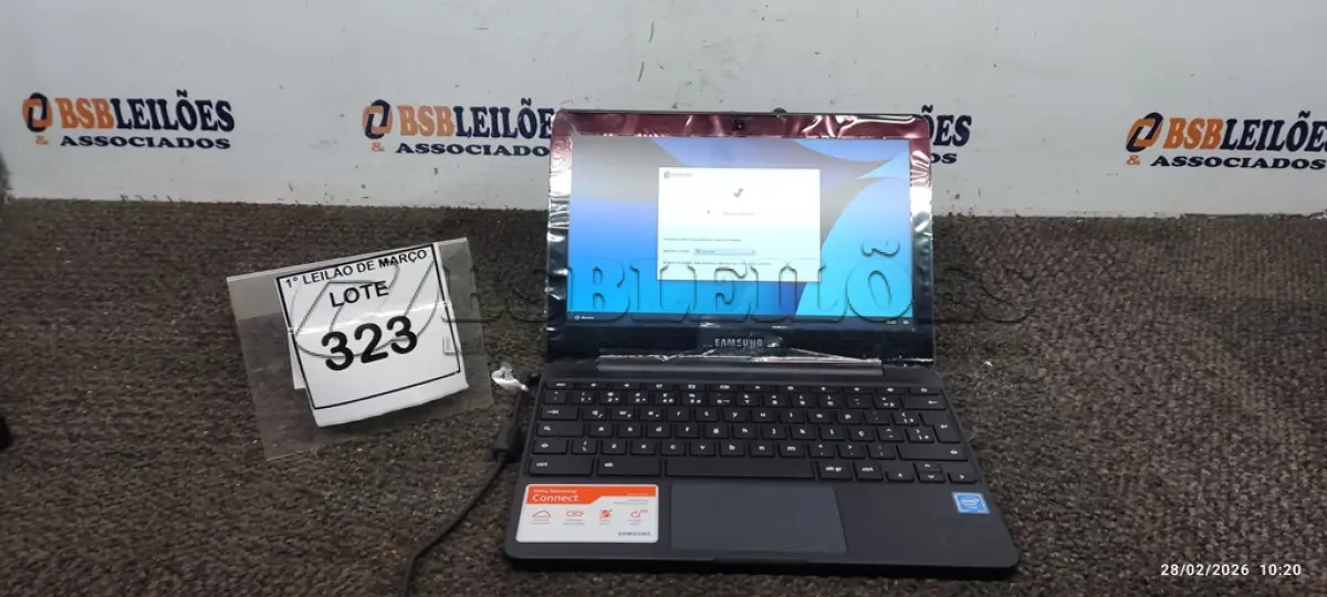 LOTE 323 - 01 NOTEBOOK 2GB DE MEMÓRIA, 16GB E.MMC TELA 11.6’’ LINHA CONNECT MARCA SAMSUNG SEM FONTE. (NO ESTADO) ATENÇÃO! FAZER A VISITAÇÃO ANTES DE ARREMATAR, NÃO SABEMOS SE FUNCIONA, LEILÃO NÃO TEM GARANTIA E NEM DEVOLUÇÃO, SUJEITO A POSSÍVEIS AVARIAS VISÍVEIS/OCULTAS E/OU AUSÊNCIA DE COMPONENTES.
