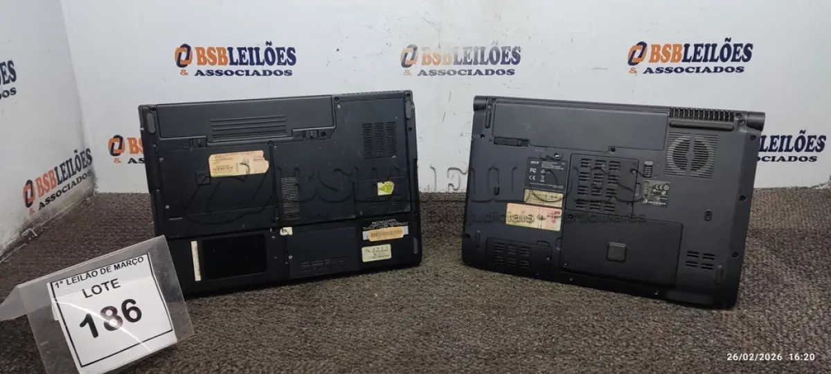 LOTE 186 - 02 NOTEBOOKS MARCAS ACER E NOVADATA. (NO ESTADO) ATENÇÃO! FAZER A VISITAÇÃO ANTES DE ARREMATAR, NÃO SABEMOS SE FUNCIONA, LEILÃO NÃO TEM GARANTIA E NEM DEVOLUÇÃO, SUJEITO A POSSÍVEIS AVARIAS VISÍVEIS/OCULTAS E/OU AUSÊNCIA DE COMPONENTES.