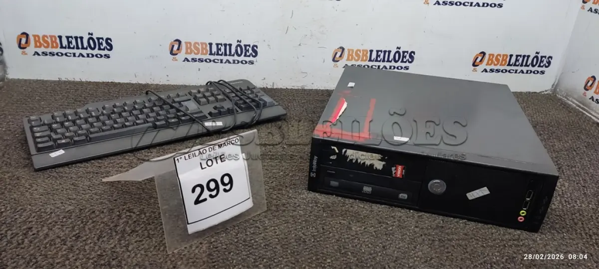 LOTE 299 - 01 CPU INFORWAY 4GB HD 500, 01 MOUSE, 01 TECLADO, 01BASE DE CPU, 01 CABO DE FORÇA. (NO ESTADO) ATENÇÃO! FAZER A VISITAÇÃO ANTES DE ARREMATAR, NÃO SABEMOS SE FUNCIONA. LEILÃO NÃO TEM GARANTIA E NEM DEVOLUÇÃO, SUJEITO A POSSÍVEIS AVARIAS VISÍVEIS/OCULTAS E/OU AUSÊNCIA DE COMPONENTES.