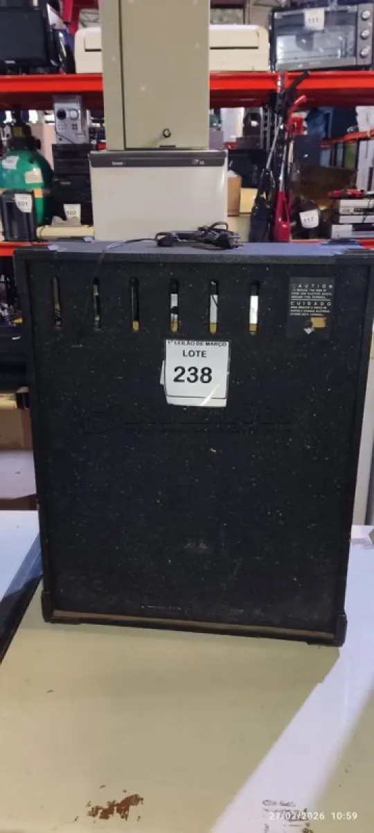 LOTE 238 - 01 CAIXA DE SOM AMPLIFICADA MARCA CICLOTRON. (NO ESTADO) ATENÇÃO! FAZER A VISITAÇÃO ANTES DE ARREMATAR, NÃO SABEMOS SE FUNCIONA, LEILÃO NÃO TEM GARANTIA E NEM DEVOLUÇÃO, SUJEITO A POSSÍVEIS AVARIAS VISÍVEIS/OCULTAS E/OU AUSÊNCIA DE COMPONENTES.