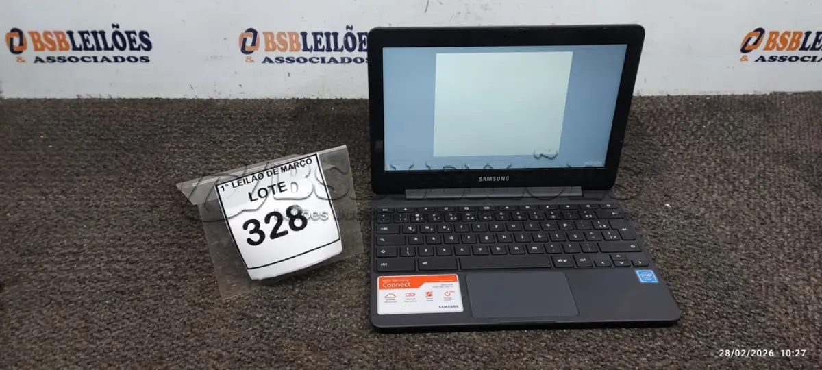 LOTE 328 - 01 NOTEBOOK 2GB DE MEMÓRIA, 16GB E.MMC TELA 11.6’’ LINHA CONNECT MARCA SAMSUNG SEM FONTE. (NO ESTADO) ATENÇÃO! FAZER A VISITAÇÃO ANTES DE ARREMATAR, NÃO SABEMOS SE FUNCIONA, LEILÃO NÃO TEM GARANTIA E NEM DEVOLUÇÃO, SUJEITO A POSSÍVEIS AVARIAS VISÍVEIS/OCULTAS E/OU AUSÊNCIA DE COMPONENTES.