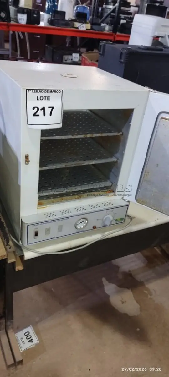 LOTE 217 - 01 ESTUFA DE ESTERILIZAÇÃO E SECAGEM. (NO ESTADO) ATENÇÃO! FAZER A VISITAÇÃO ANTES DE ARREMATAR, NÃO SABEMOS SE FUNCIONA, LEILÃO NÃO TEM GARANTIA E NEM DEVOLUÇÃO, SUJEITO A POSSÍVEIS AVARIAS VISÍVEIS/OCULTAS E/OU AUSÊNCIA DE COMPONENTES.