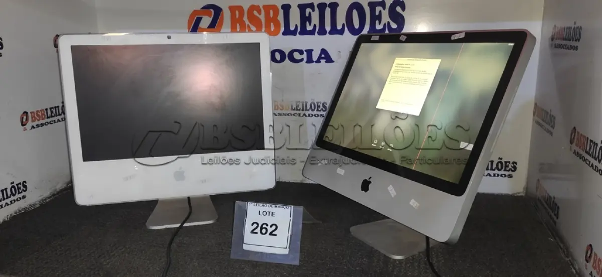 LOTE 262 - 02 IMAC APPLE. (NO ESTADO) ATENÇÃO! FAZER A VISITAÇÃO ANTES DE ARREMATAR, NÃO SABEMOS SE FUNCIONA, LEILÃO NÃO TEM GARANTIA E NEM DEVOLUÇÃO, SUJEITO A POSSÍVEIS AVARIAS VISÍVEIS/OCULTAS E/OU AUSÊNCIA DE COMPONENTES.