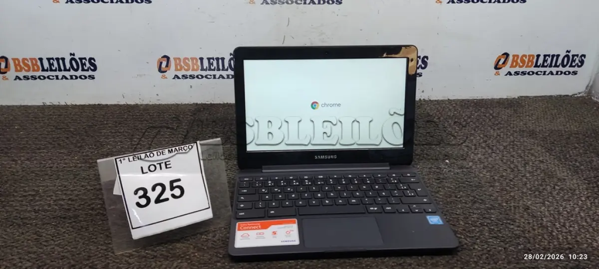 LOTE 325 - 01 NOTEBOOK 2GB DE MEMÓRIA, 16GB E.MMC TELA 11.6’’ LINHA CONNECT MARCA SAMSUNG SEM FONTE. (NO ESTADO) ATENÇÃO! FAZER A VISITAÇÃO ANTES DE ARREMATAR, NÃO SABEMOS SE FUNCIONA, LEILÃO NÃO TEM GARANTIA E NEM DEVOLUÇÃO, SUJEITO A POSSÍVEIS AVARIAS VISÍVEIS/OCULTAS E/OU AUSÊNCIA DE COMPONENTES.