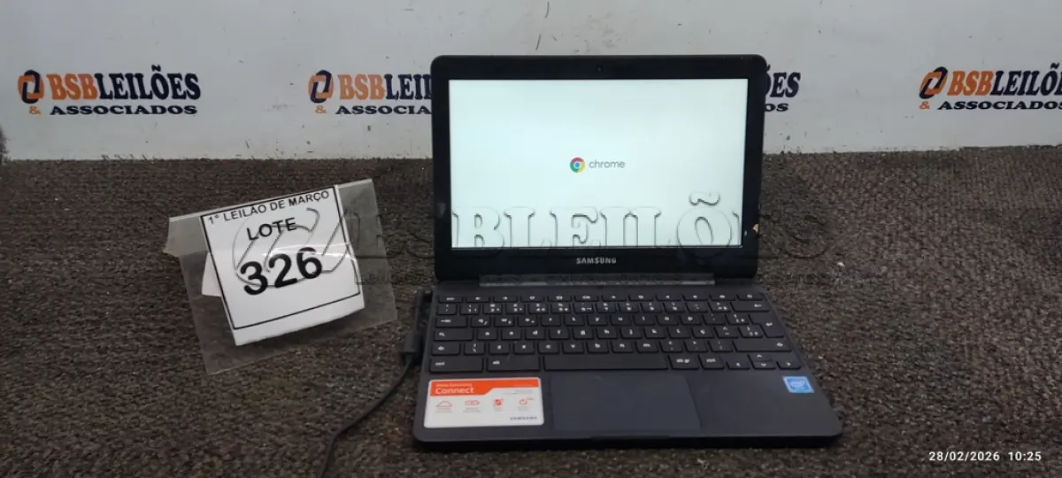 LOTE 326 - 01 NOTEBOOK 2GB DE MEMÓRIA, 16GB E.MMC TELA 11.6’’ LINHA CONNECT MARCA SAMSUNG SEM FONTE. (NO ESTADO) ATENÇÃO! FAZER A VISITAÇÃO ANTES DE ARREMATAR, NÃO SABEMOS SE FUNCIONA, LEILÃO NÃO TEM GARANTIA E NEM DEVOLUÇÃO, SUJEITO A POSSÍVEIS AVARIAS VISÍVEIS/OCULTAS E/OU AUSÊNCIA DE COMPONENTES.