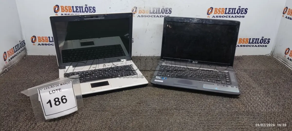 LOTE 186 - 02 NOTEBOOKS MARCAS ACER E NOVADATA. (NO ESTADO) ATENÇÃO! FAZER A VISITAÇÃO ANTES DE ARREMATAR, NÃO SABEMOS SE FUNCIONA, LEILÃO NÃO TEM GARANTIA E NEM DEVOLUÇÃO, SUJEITO A POSSÍVEIS AVARIAS VISÍVEIS/OCULTAS E/OU AUSÊNCIA DE COMPONENTES.