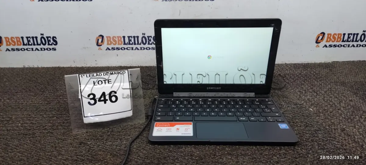 LOTE 346 - 01 NOTEBOOK 2GB DE MEMÓRIA, 16GB E.MMC TELA 11.6’’ LINHA CONNECT MARCA SAMSUNG SEM FONTE. (NO ESTADO) ATENÇÃO! FAZER A VISITAÇÃO ANTES DE ARREMATAR, NÃO SABEMOS SE FUNCIONA, LEILÃO NÃO TEM GARANTIA E NEM DEVOLUÇÃO, SUJEITO A POSSÍVEIS AVARIAS VISÍVEIS/OCULTAS E/OU AUSÊNCIA DE COMPONENTES.