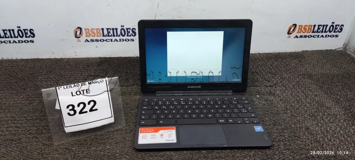 LOTE 322 - 01 NOTEBOOK 2GB DE MEMÓRIA, 16GB E.MMC TELA 11.6’’ LINHA CONNECT MARCA SAMSUNG SEM FONTE. (NO ESTADO) ATENÇÃO! FAZER A VISITAÇÃO ANTES DE ARREMATAR, NÃO SABEMOS SE FUNCIONA, LEILÃO NÃO TEM GARANTIA E NEM DEVOLUÇÃO, SUJEITO A POSSÍVEIS AVARIAS VISÍVEIS/OCULTAS E/OU AUSÊNCIA DE COMPONENTES.