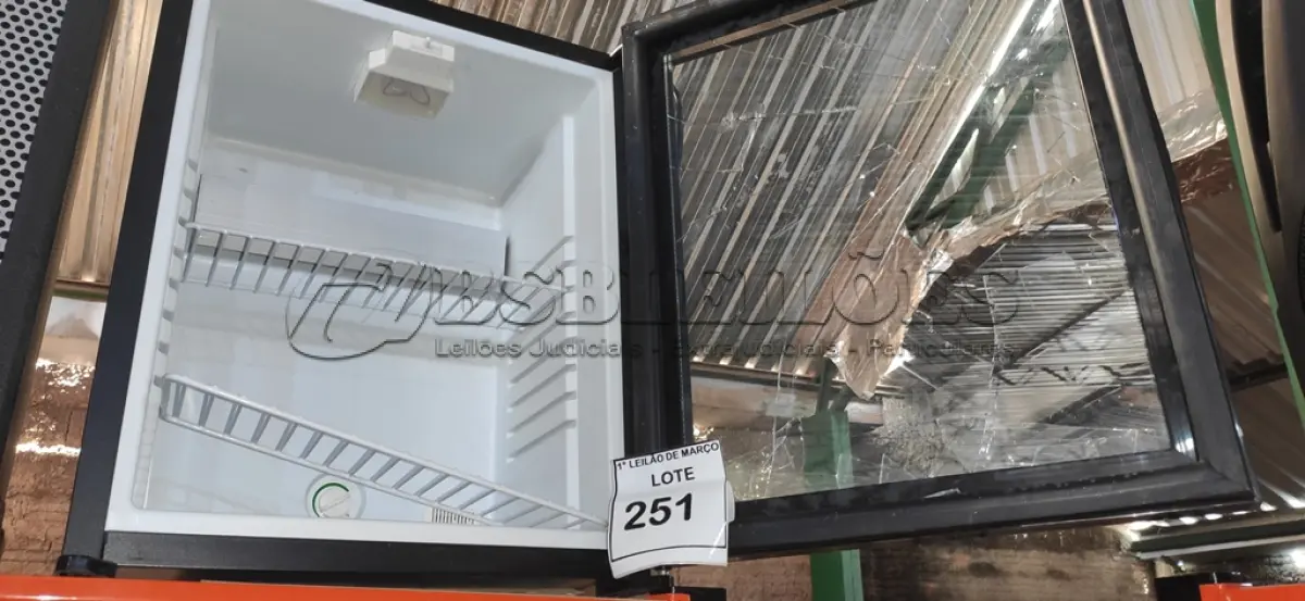 LOTE 251 - 01 FRIGOBAR. (NO ESTADO) ATENÇÃO! FAZER A VISITAÇÃO ANTES DE ARREMATAR, NÃO SABEMOS SE FUNCIONA, LEILÃO NÃO TEM GARANTIA E NEM DEVOLUÇÃO, SUJEITO A POSSÍVEIS AVARIAS VISÍVEIS/OCULTAS E/OU AUSÊNCIA DE COMPONENTES.