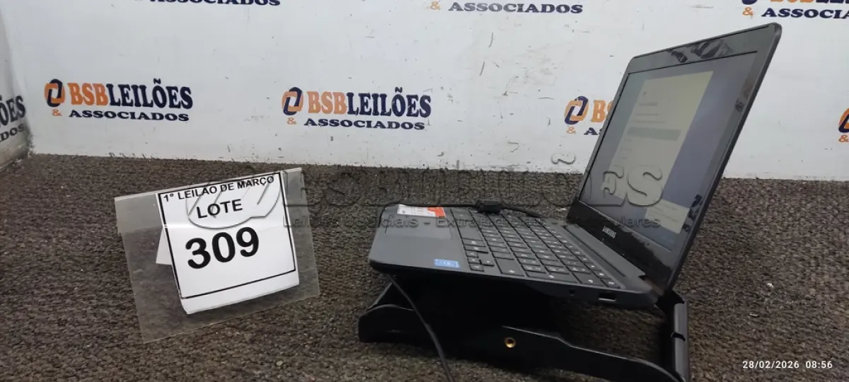 LOTE 309 - 01 NOTEBOOK 2GB DE MEMÓRIA, 16GB E.MMC TELA 11.6’’ LINHA CONNECT MARCA SAMSUNG SEM FONTE. (NO ESTADO) ATENÇÃO! FAZER A VISITAÇÃO ANTES DE ARREMATAR, NÃO SABEMOS SE FUNCIONA, LEILÃO NÃO TEM GARANTIA E NEM DEVOLUÇÃO, SUJEITO A POSSÍVEIS AVARIAS VISÍVEIS/OCULTAS E/OU AUSÊNCIA DE COMPONENTES.