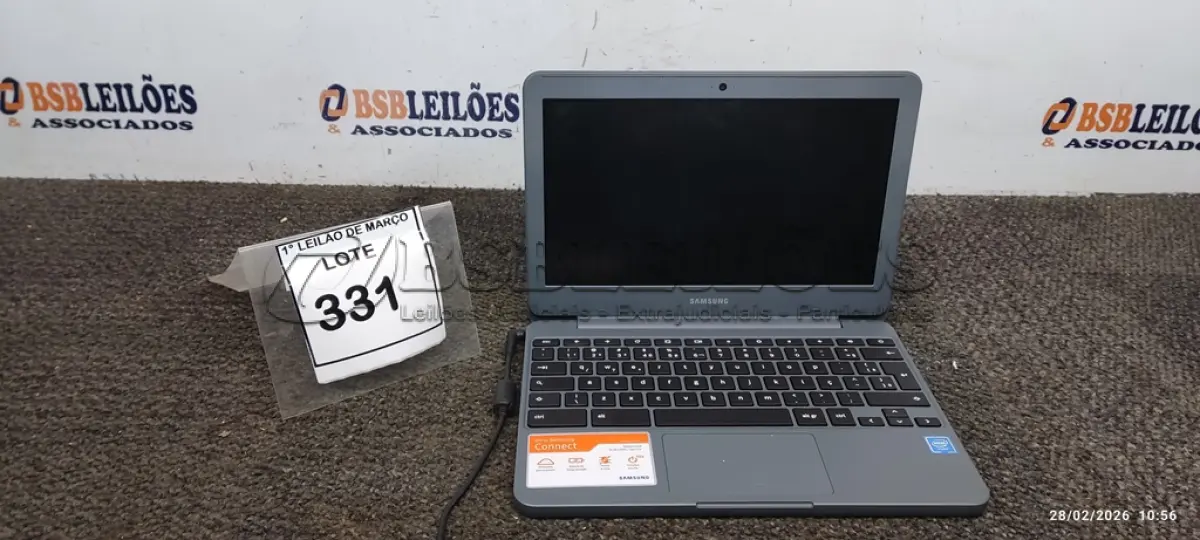 LOTE 331 - 01 NOTEBOOK 4GB DE MEMÓRIA, 16GB E.MMC TELA 11.6’’ LINHA CONNECT MARCA SAMSUNG SEM FONTE. (NO ESTADO) ATENÇÃO! FAZER A VISITAÇÃO ANTES DE ARREMATAR, NÃO SABEMOS SE FUNCIONA, LEILÃO NÃO TEM GARANTIA E NEM DEVOLUÇÃO, SUJEITO A POSSÍVEIS AVARIAS VISÍVEIS/OCULTAS E/OU AUSÊNCIA DE COMPONENTES.