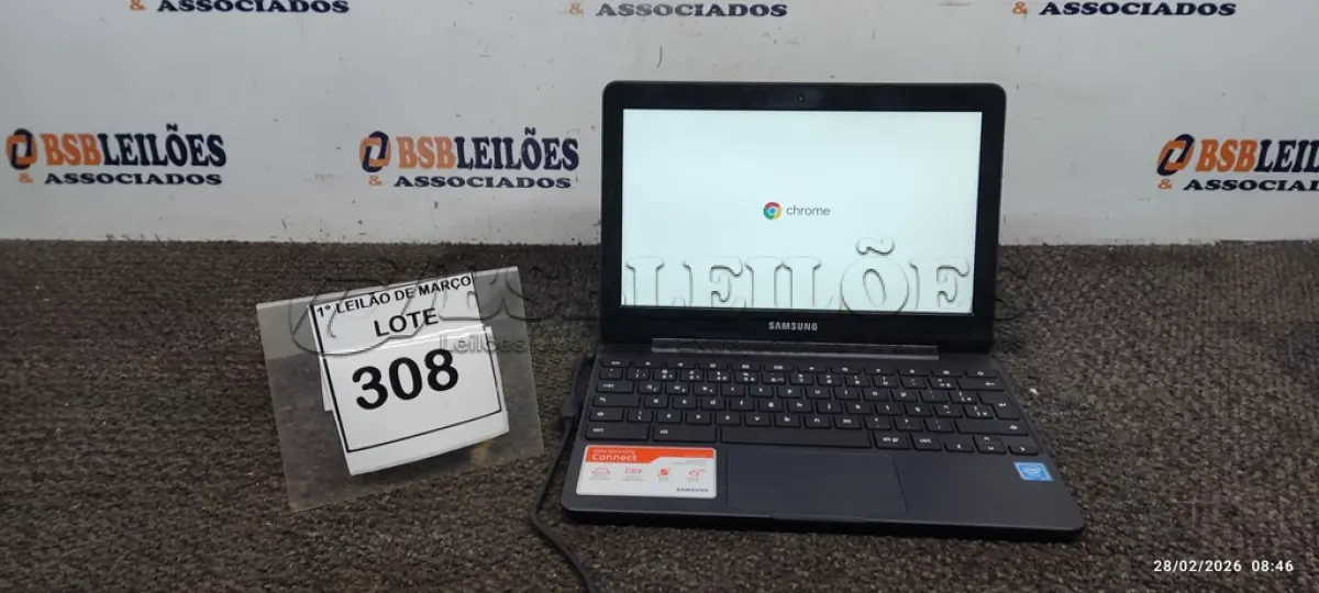 LOTE 308 - 01 NOTEBOOK 2GB DE MEMÓRIA, 16GB E.MMC TELA 11.6’’ LINHA CONNECT MARCA SAMSUNG SEM FONTE. (NO ESTADO) ATENÇÃO! FAZER A VISITAÇÃO ANTES DE ARREMATAR, NÃO SABEMOS SE FUNCIONA, LEILÃO NÃO TEM GARANTIA E NEM DEVOLUÇÃO, SUJEITO A POSSÍVEIS AVARIAS VISÍVEIS/OCULTAS E/OU AUSÊNCIA DE COMPONENTES.